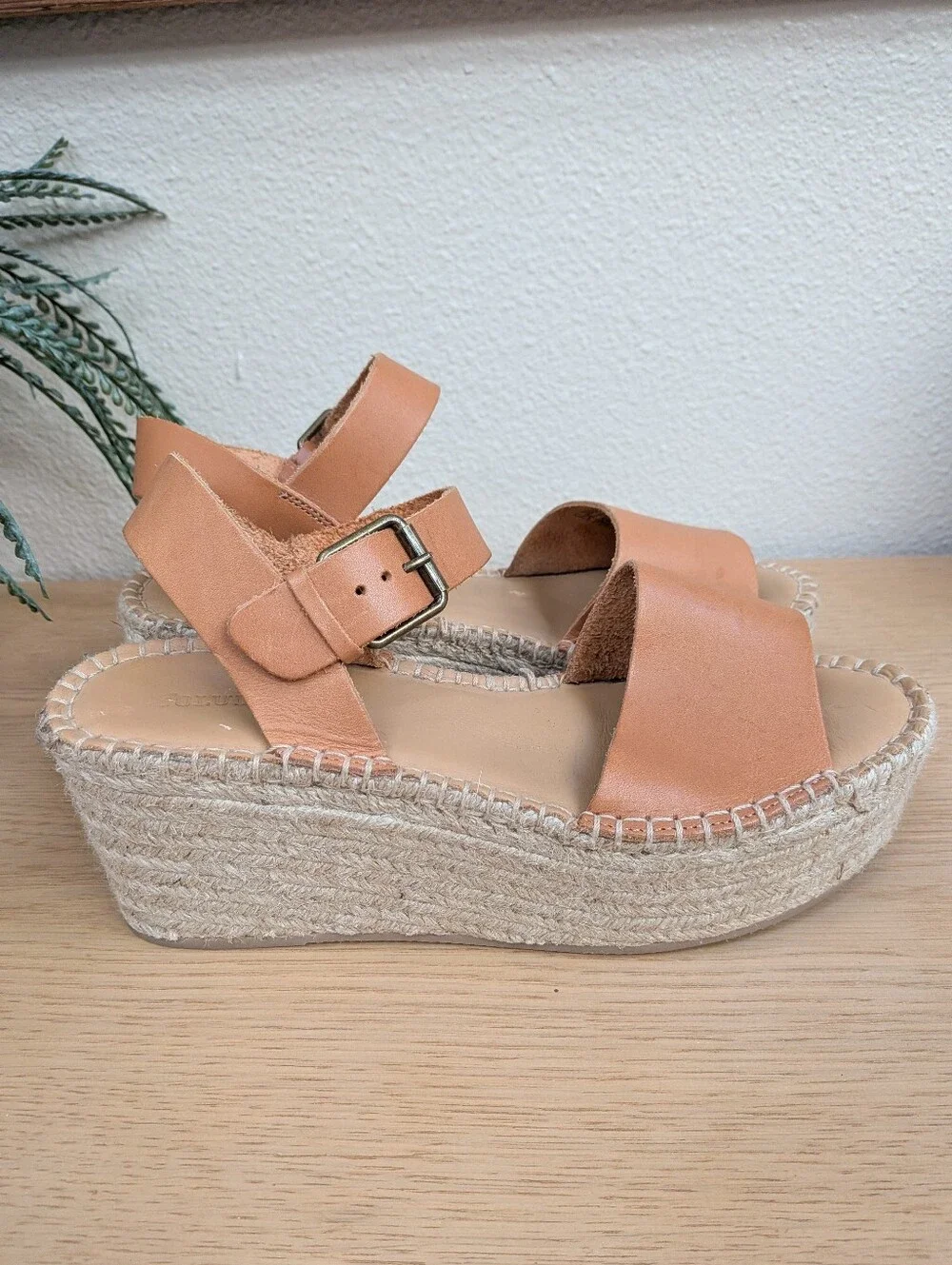 Soludos Minorca Brown Leather Platform Woven Espadrille Sandals Size 9